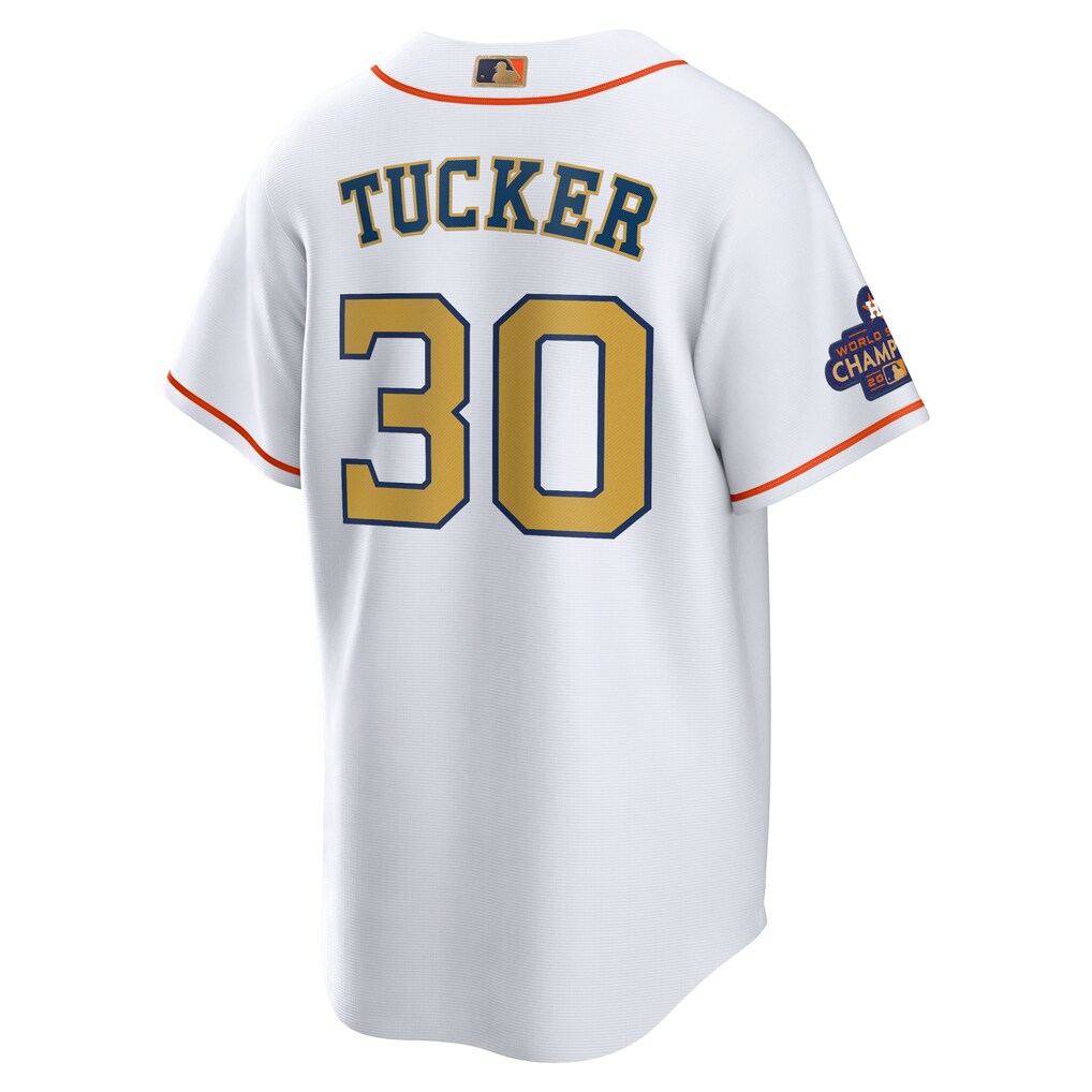Men's Houston Astros Kyle Tucker White/Gold 2023 Gold Collection Replica Player Jersey