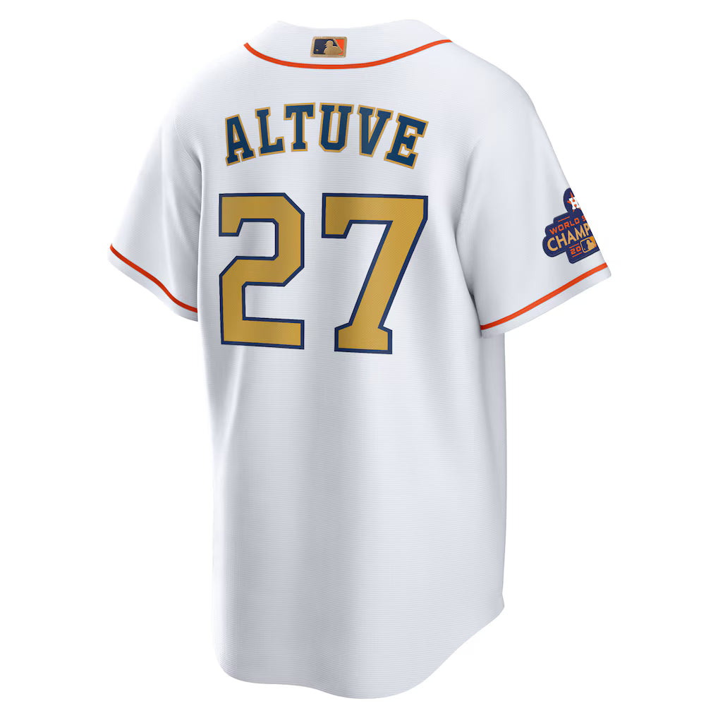 Men's Houston Astros Jose Altuve White/Gold 2023 Gold Collection Replica Player Jersey