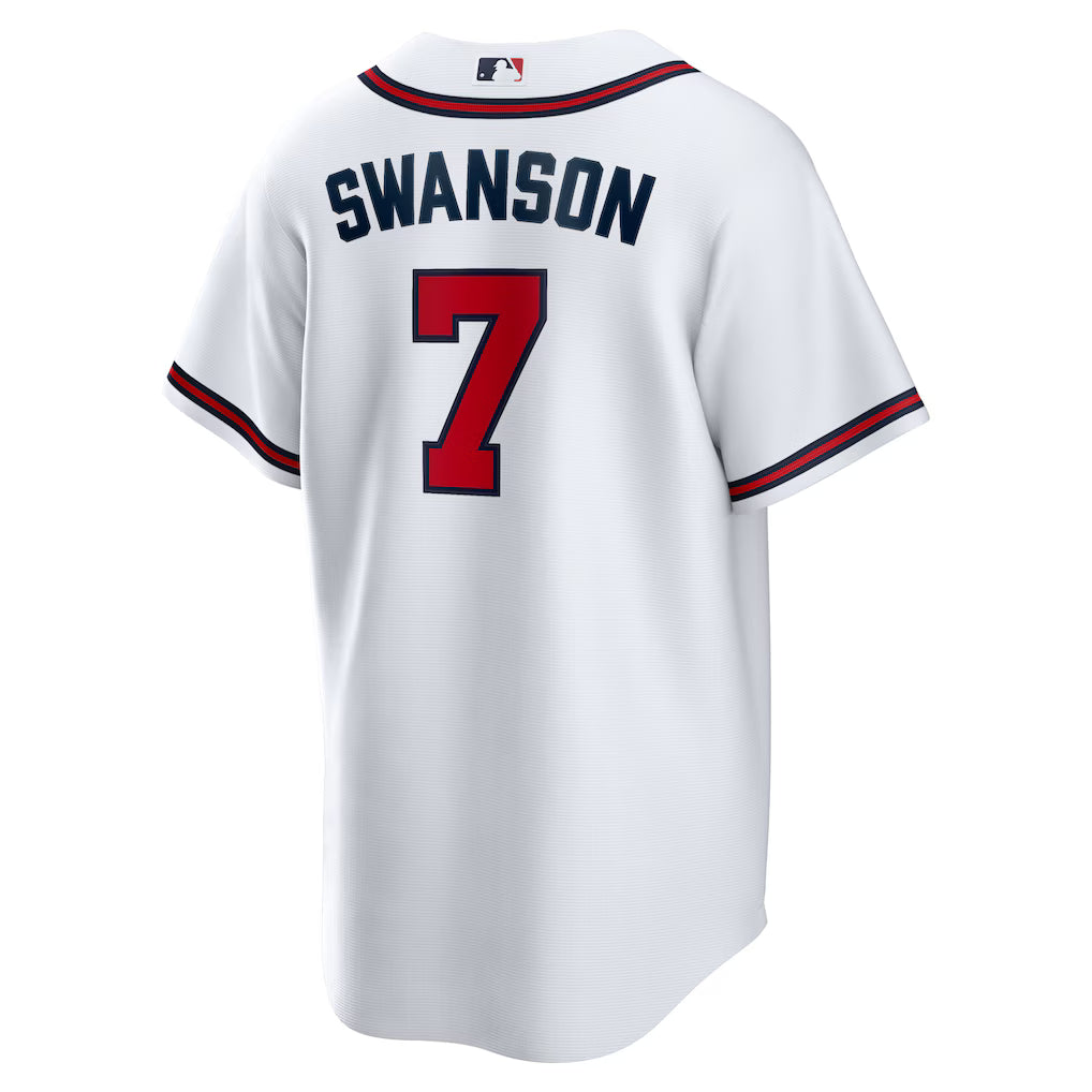 Men's Atlanta Braves Dansby Swanson White Home Replica Player Name Jersey