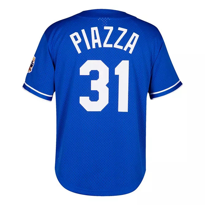 Men's Mitchell & Ness Mike Piazza Royal Los Angeles Dodgers Cooperstown Collection Mesh Batting Practice Button-Up Jersey