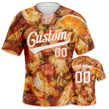 Custom White Orange 3D Pattern Design Hot dog Authentic Baseball Jersey