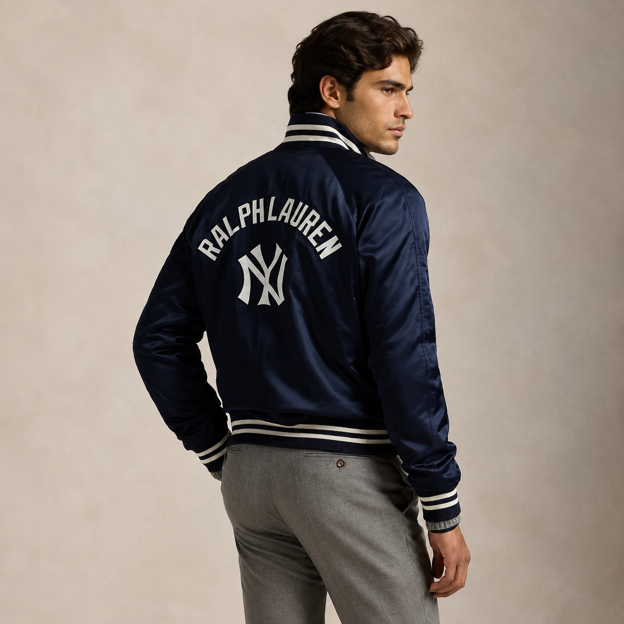 Yankees Polo Ralph Lauren Navy Satin Jacket