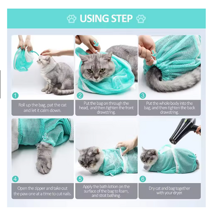 Adjustable Anti-Scratch Cat Mesh Bag for Bathing & Nail Trimming