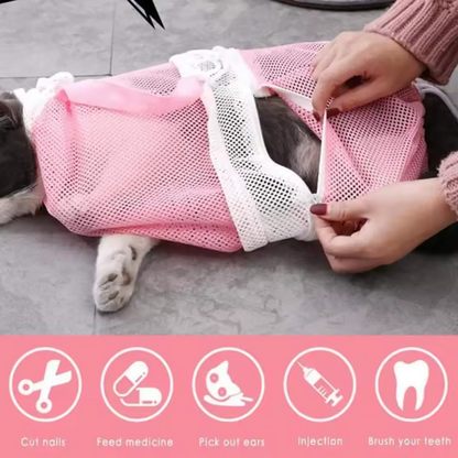 Adjustable Anti-Scratch Cat Mesh Bag for Bathing & Nail Trimming