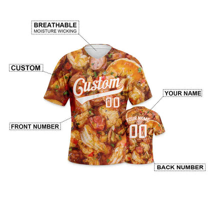 Custom White Orange 3D Pattern Design Hot dog Authentic Baseball Jersey