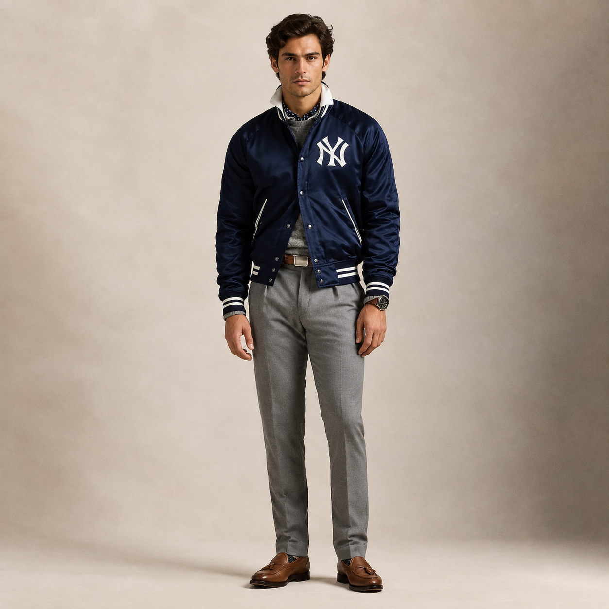 Yankees Polo Ralph Lauren Navy Satin Jacket