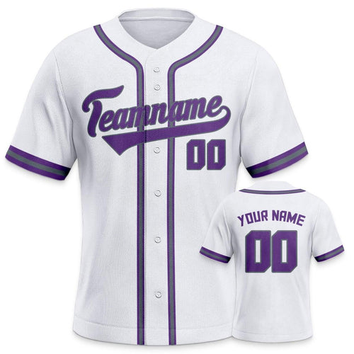 Custom White Purple-Silver Authentic Classic Baseball Jersey