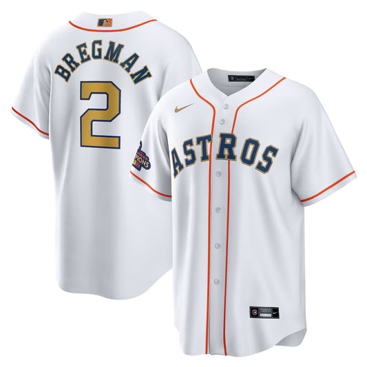 Men's Houston Astros Alex Bregman White/Gold 2023 Gold Collection Replica Player Jersey