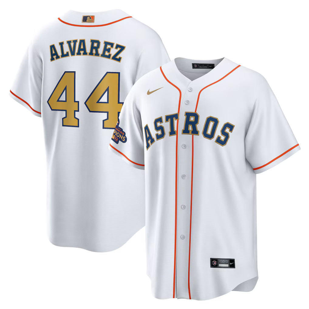 Men's Houston Astros Yordan Alvarez  White/Gold 2023 Gold Collection Replica Player Jersey