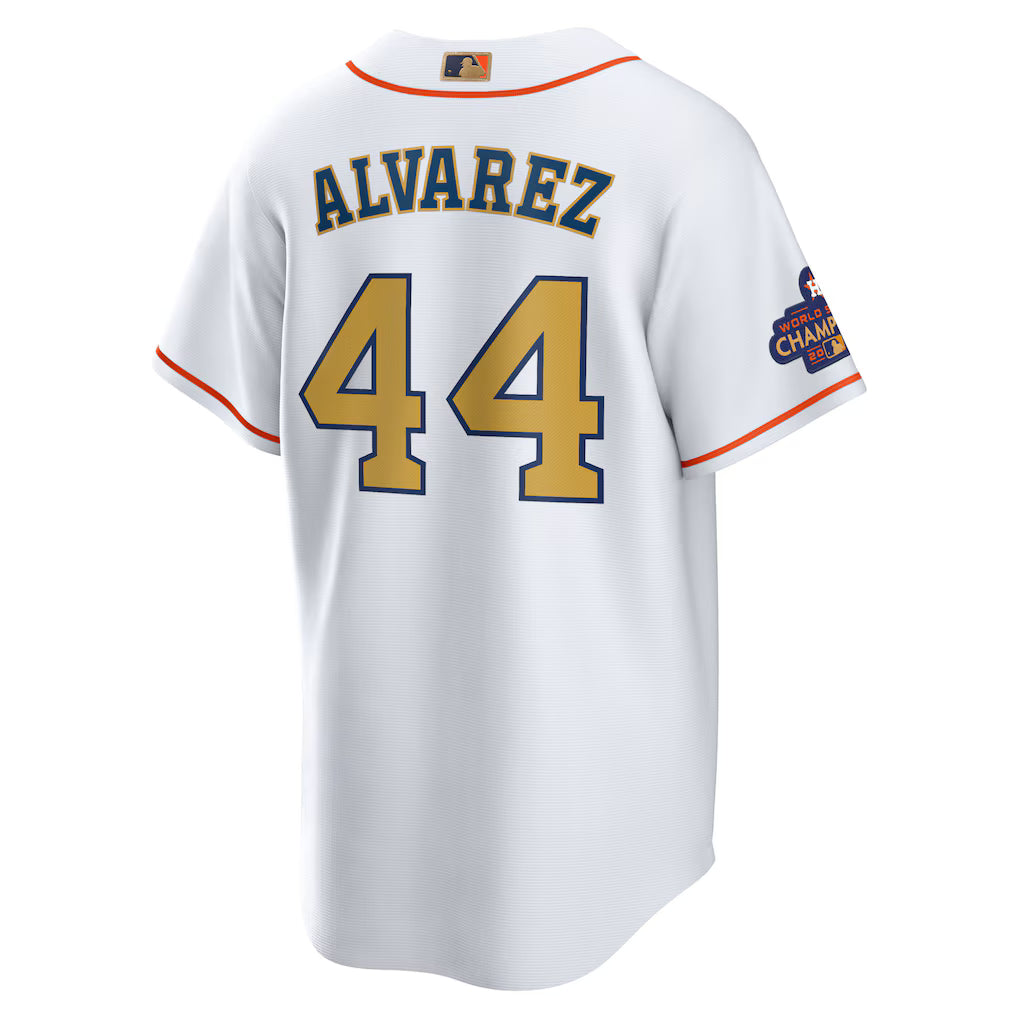 Men's Houston Astros Yordan Alvarez  White/Gold 2023 Gold Collection Replica Player Jersey