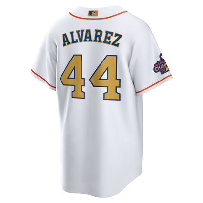 Men's Houston Astros Yordan Alvarez  White/Gold 2023 Gold Collection Replica Player Jersey