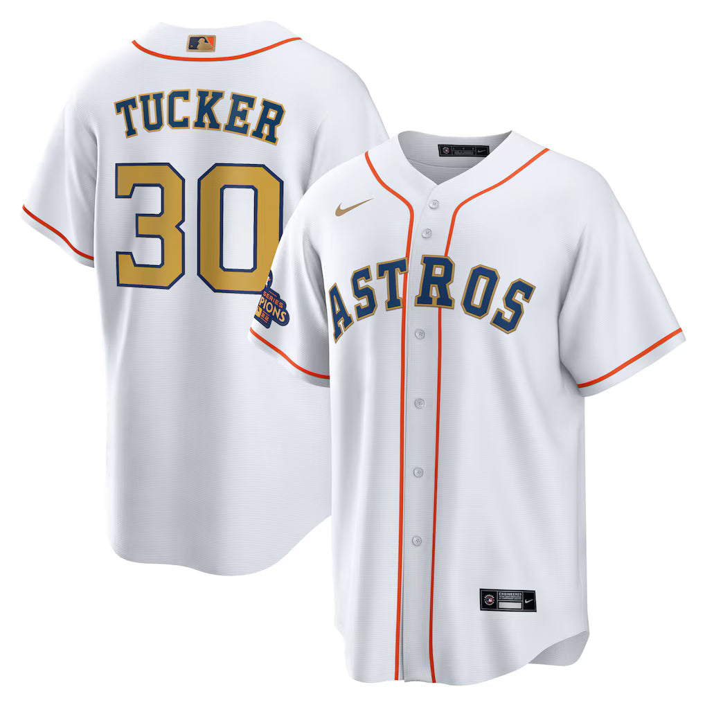 Men's Houston Astros Kyle Tucker White/Gold 2023 Gold Collection Replica Player Jersey