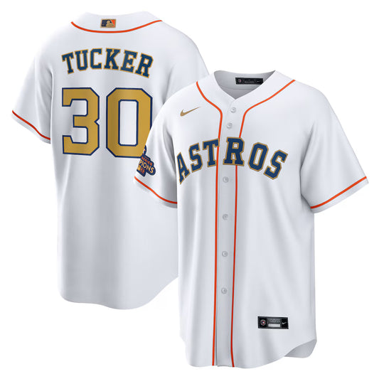 Men's Houston Astros Kyle Tucker White/Gold 2023 Gold Collection Replica Player Jersey