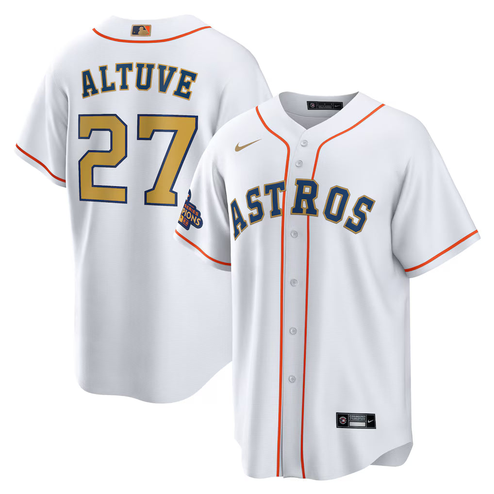 Men's Houston Astros Jose Altuve White/Gold 2023 Gold Collection Replica Player Jersey