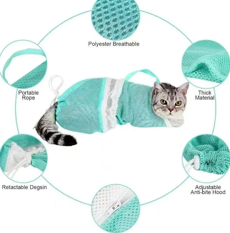 Adjustable Anti-Scratch Cat Mesh Bag for Bathing & Nail Trimming