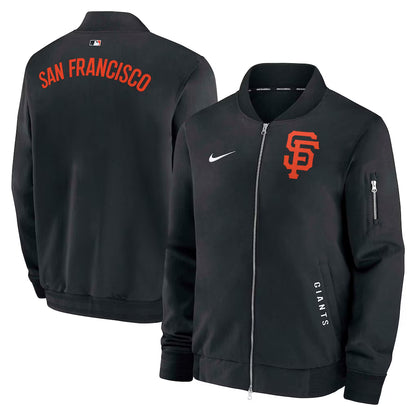 Men's San Francisco Giants Nike Black Authentic Collection Dugout Relaxed Full-Zip Bomber Jacket