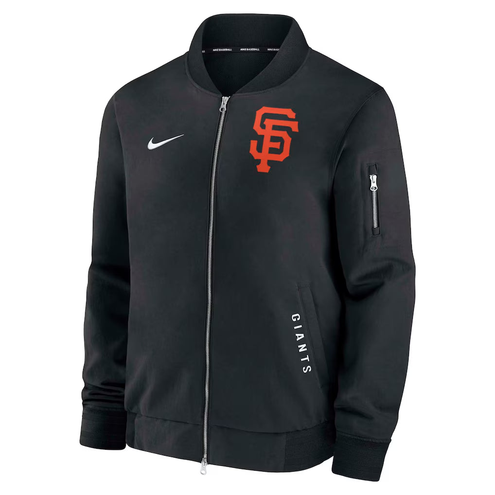Men's San Francisco Giants Nike Black Authentic Collection Dugout Relaxed Full-Zip Bomber Jacket