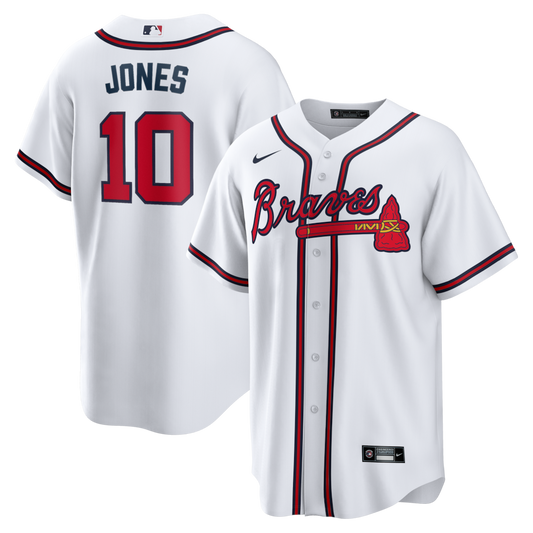 Men's Atlanta Braves Chipper Jones White Home Retired Player Replica Jersey