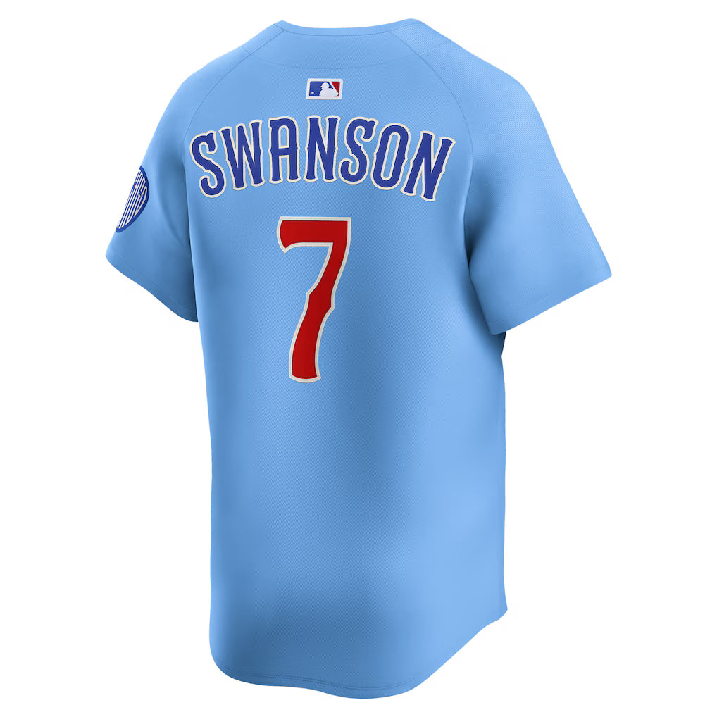 Men's Chicago Cubs Dansby Swanson Baby Blue 2nd Alternate Limited Player Jersey