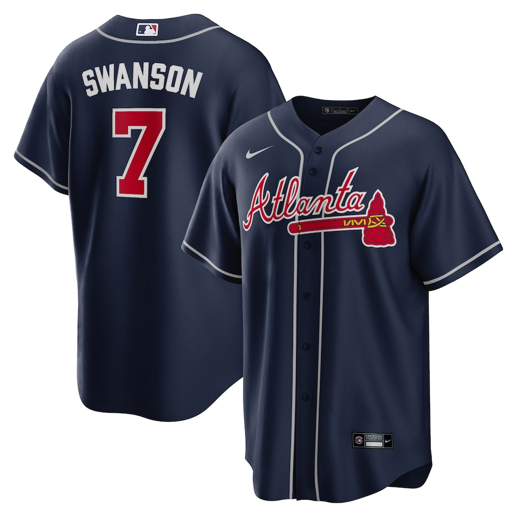 Men's Atlanta Braves Dansby Swanson Navy Alternate Replica Player Name Jersey