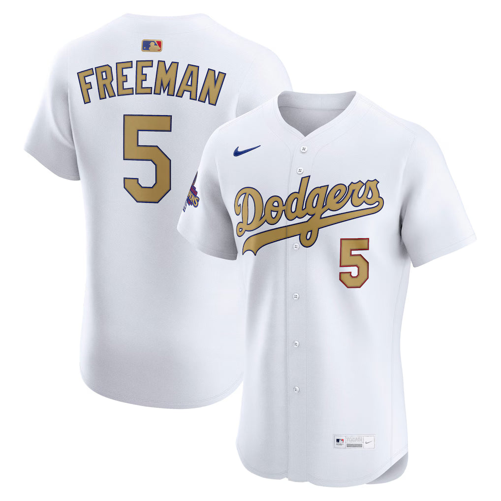 Men's Los Angeles Dodgers Freddie Freeman White 2025 Gold Collection Elite Jersey