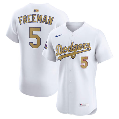 Men's Los Angeles Dodgers Freddie Freeman White 2025 Gold Collection Elite Jersey