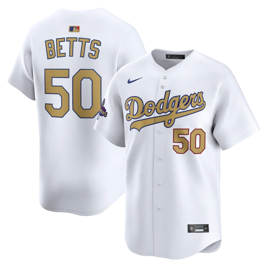 Men's Los Angeles Dodgers Mookie Betts White 2025 Gold Collection Limited Jersey