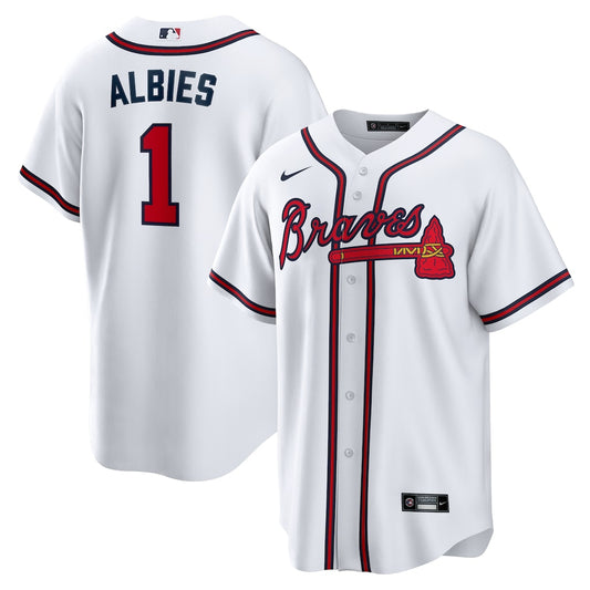 Men's Atlanta Braves Ozzie Albies White Home Replica Player Name Jersey