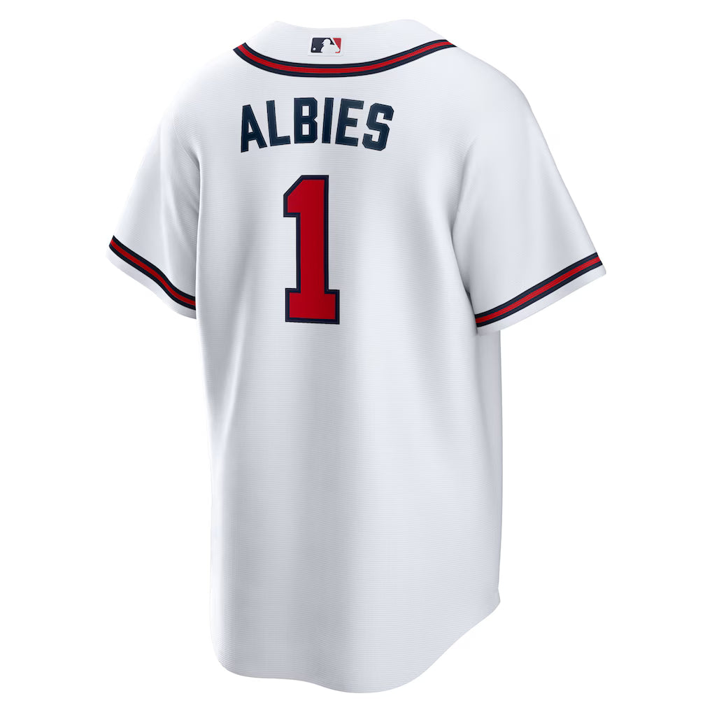 Men's Atlanta Braves Ozzie Albies White Home Replica Player Name Jersey