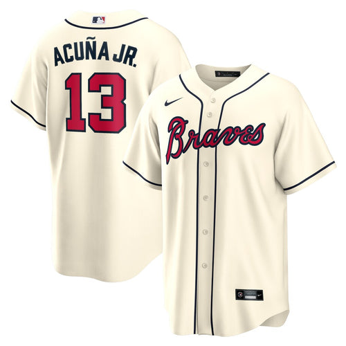 Men's Atlanta Braves Ronald Acuna Jr. Cream Alternate Replica Player Name Jersey