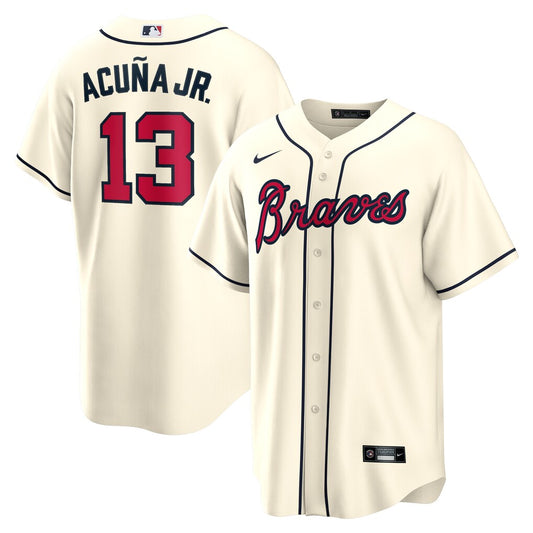 Men's Atlanta Braves Ronald Acuna Jr. Cream Alternate Replica Player Name Jersey