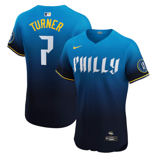 Men's Philadelphia Phillies Trea Turner Navy City Connect Elite Jersey