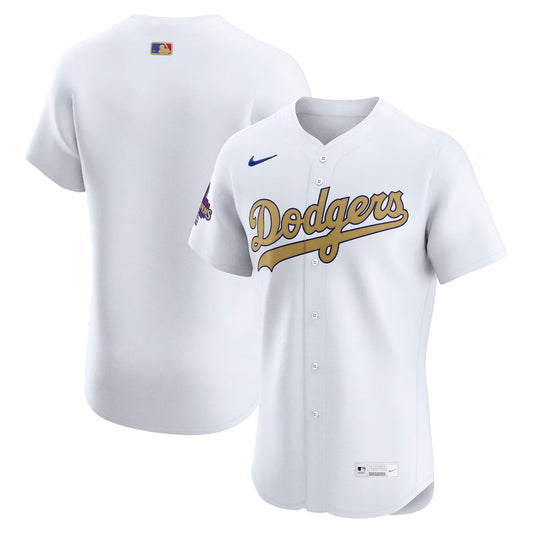Men's Los Angeles Dodgers White 2025 Gold Collection Elite Jersey