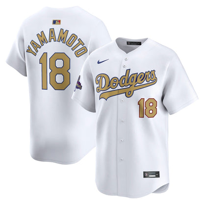 Yoshinobu Yamamoto Los Angeles Dodgers 2025 Gold Collection Limited Jersey – White