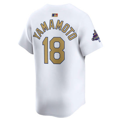 Yoshinobu Yamamoto Los Angeles Dodgers 2025 Gold Collection Limited Jersey – White