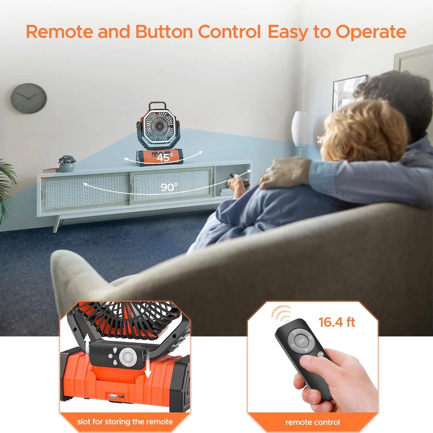 20000mAh Portable Camping Fan with LED Light & Remote Control