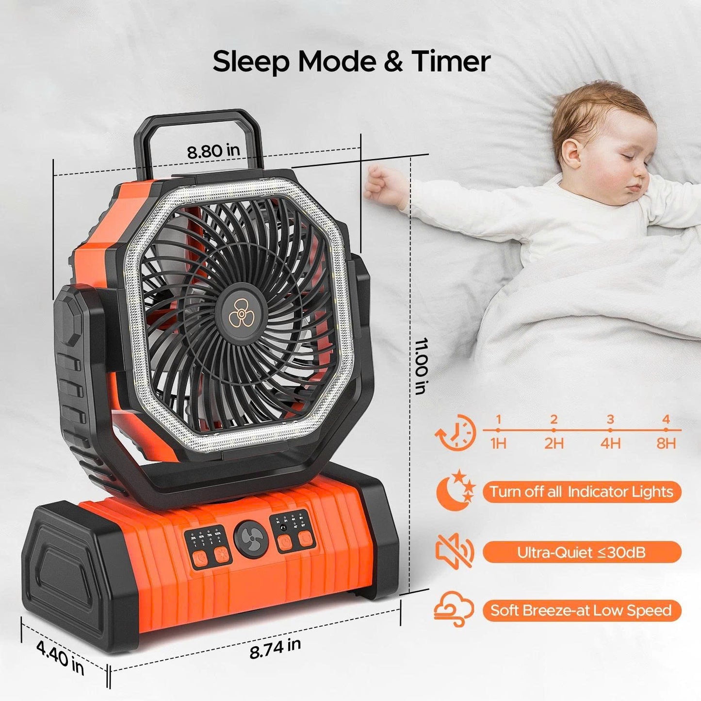 20000mAh Portable Camping Fan with LED Light & Remote Control