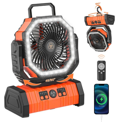 20000mAh Portable Camping Fan with LED Light & Remote Control