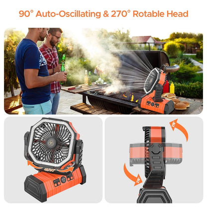 20000mAh Portable Camping Fan with LED Light & Remote Control
