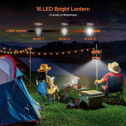 20000mAh Portable Camping Fan with LED Light & Remote Control