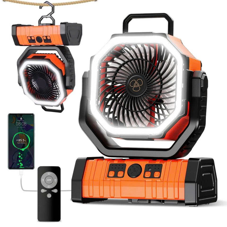20000mAh Portable Camping Fan with LED Light & Remote Control