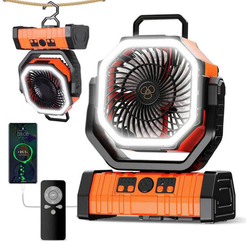 20000mAh Portable Camping Fan with LED Light & Remote Control