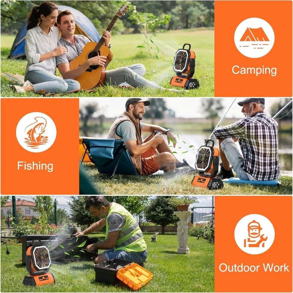 20000mAh Portable Camping Fan with LED Light & Remote Control