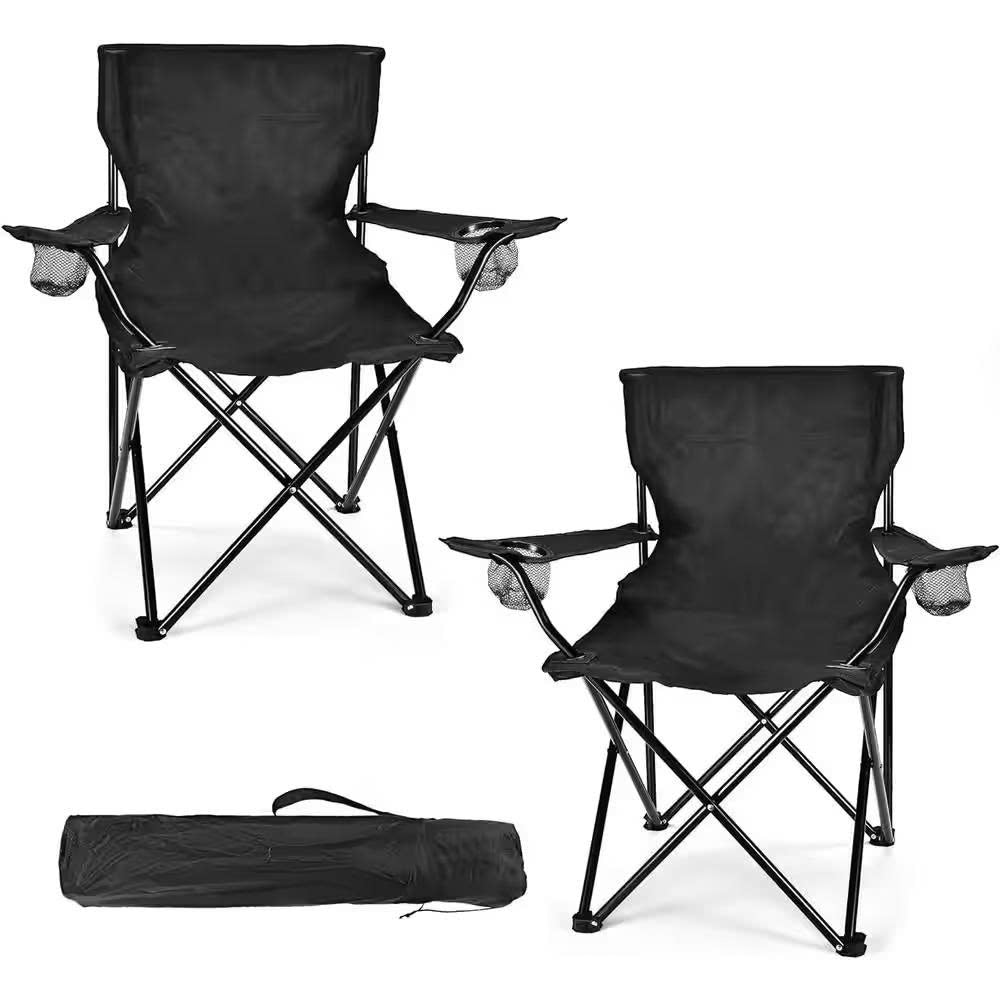 Ozark Trail Basic Quad Folding Camp Chair with Cup Holder (Black)