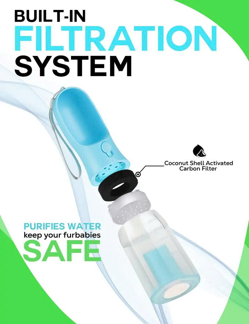 3-in-1 Portable Pet Water Bottle (20oz) with Food & Poop Bag Holder