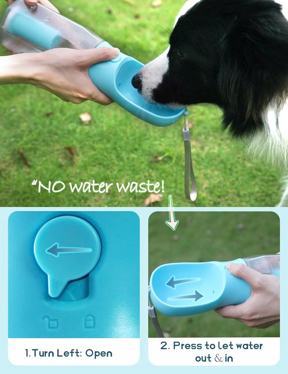 3-in-1 Portable Pet Water Bottle (20oz) with Food & Poop Bag Holder