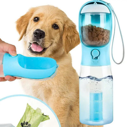 3-in-1 Portable Pet Water Bottle (20oz) with Food & Poop Bag Holder