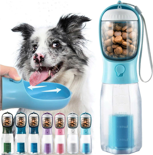 3-in-1 Portable Pet Water Bottle (20oz) with Food & Poop Bag Holder