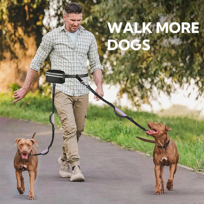 Hands-Free Dual Dog Leash with Removable Pouch & Shock Absorbing Bungee