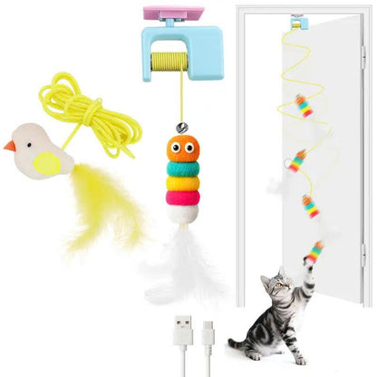 Automatic Hanging 2-in-1 Cat Toy – Flying Bird & Bouncing Caterpillar